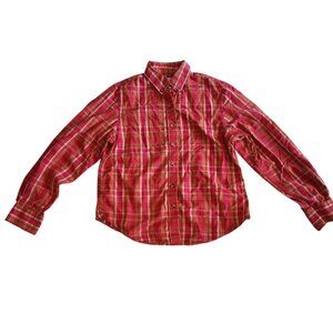 Crazy Cowgirl Shirt Button Up Red Plaid Western Long Sleeve Cotton Womens Medium